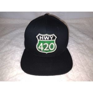 HWY 420 Men's Cap- GM- Black and Green- snapback- 100% Cotton